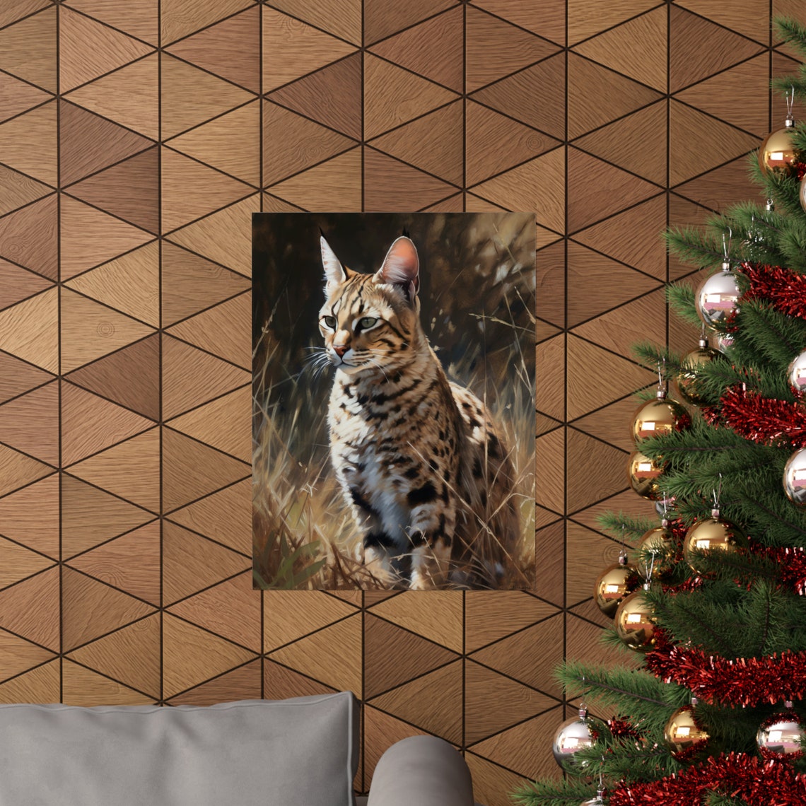 Savannah Cat Spotted Wild Golden Coat Feline Portrait Wall Art Print - Image 3