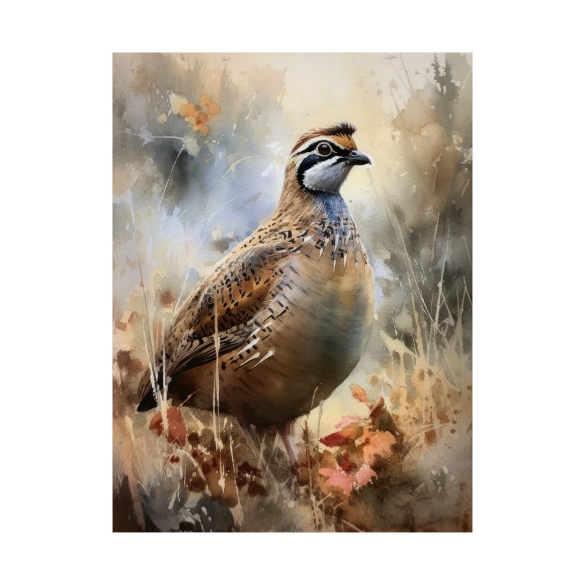 Bobwhite Quail Autumn Brush Watercolor Game Bird Rustic Art Print - Image 4