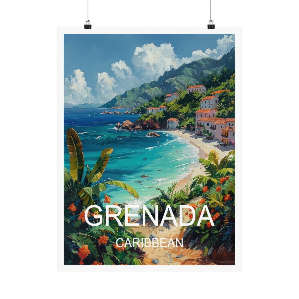 Grenada Caribbean Tropical Bay Beach Hillside Town Lush Foliage Poster - Image 5