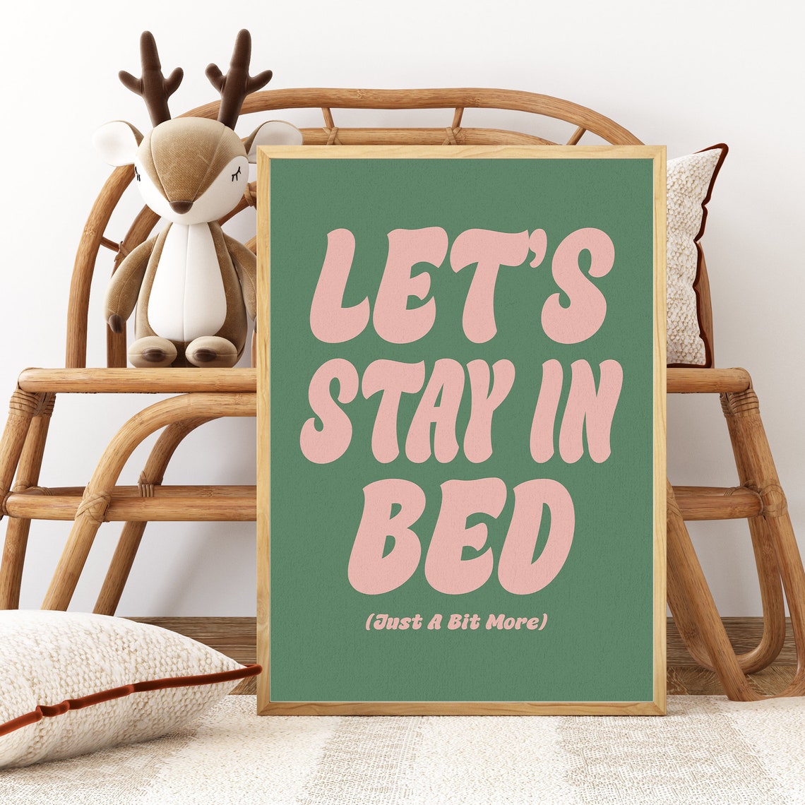 Lets Stay In Bed Retro Pink Bubble Letter Quote Bedroom Decor Poster - Image 2