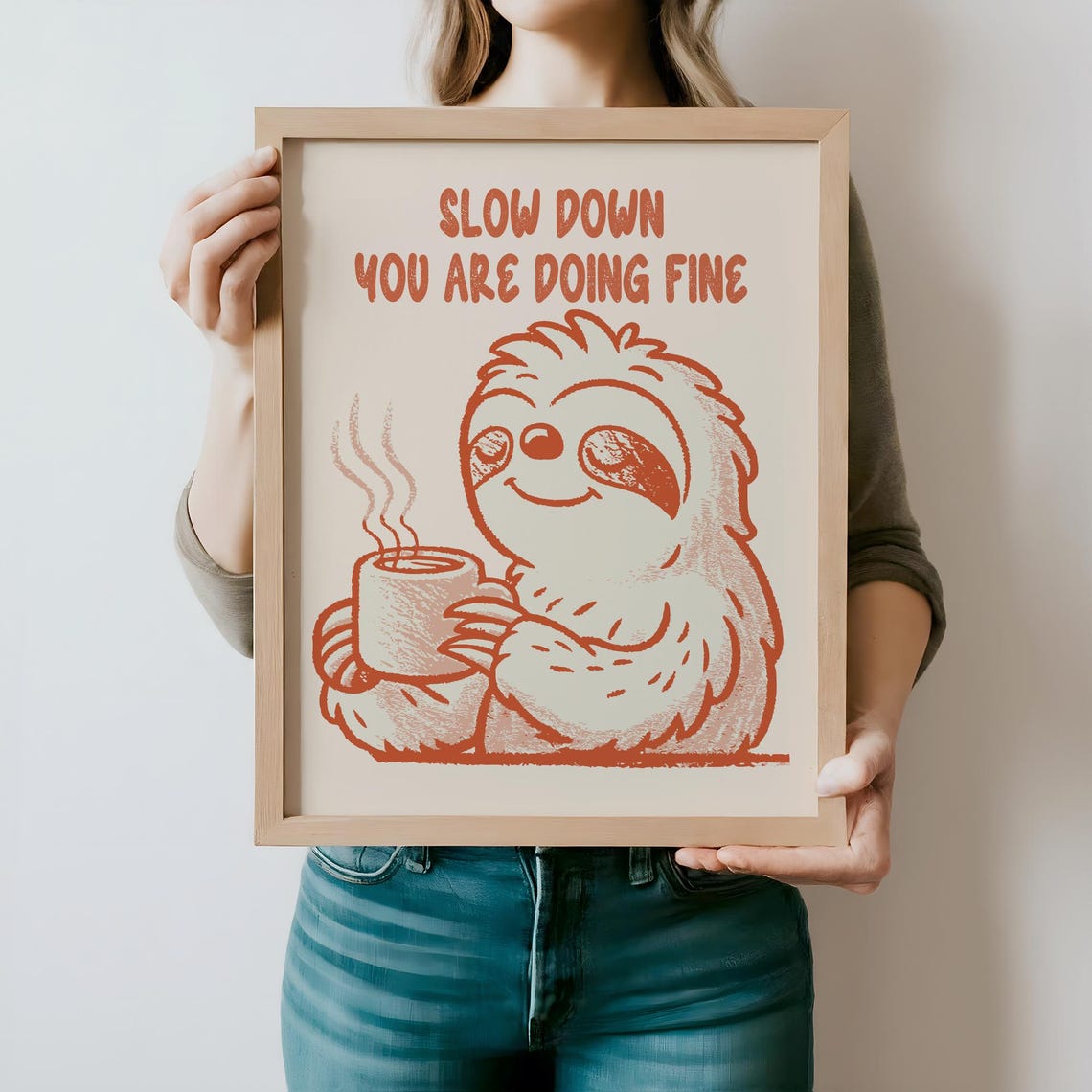 Custom Text Sloth Coffee Cute Personalized Retro Gift Quote Poster - Image 4