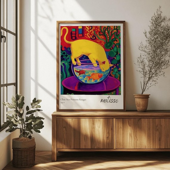 Henri Matisse 1912 Yellow Cat And Red Goldfish Bowl Art Poster