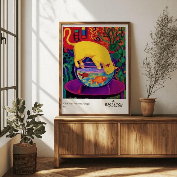 Matisse Wall Art Cat And Red Fish Art Yellow Cat Print Colorful Wall Art Vibrant Wall Decor Wall Art