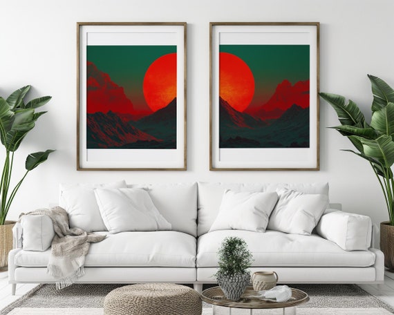 Fiery Red Sunset Wall Art Custom Wall Art Wall Art Print Prints Sunset Poster Wall Decor