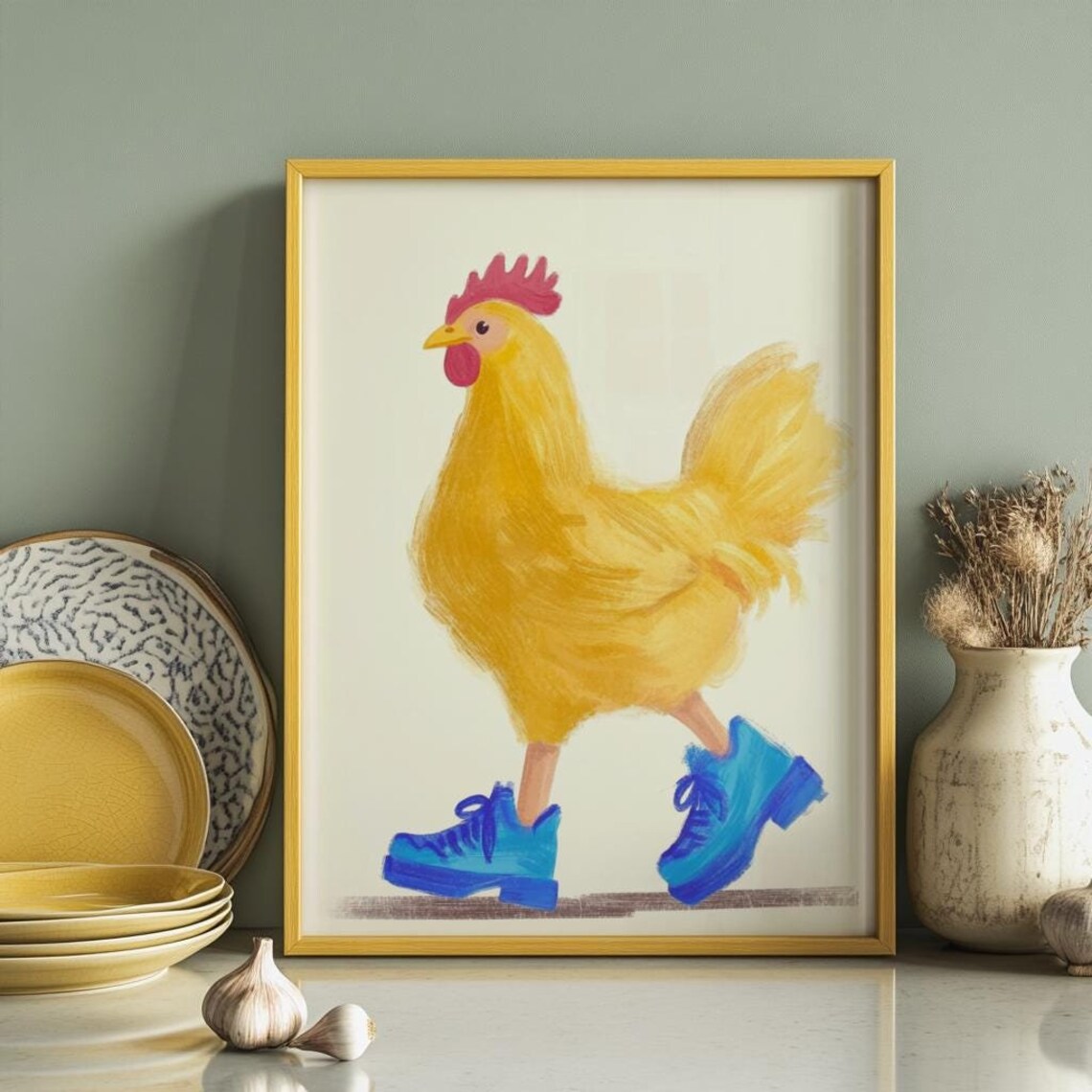 Yellow Chicken In Blue Boots Funny Animal Poster