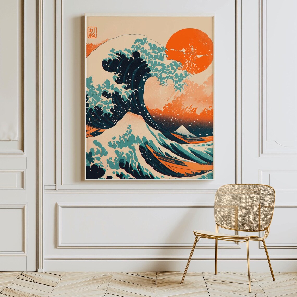 Japanese Great Wave Off Kanagawa Orange Sun And Fuji Art Poster