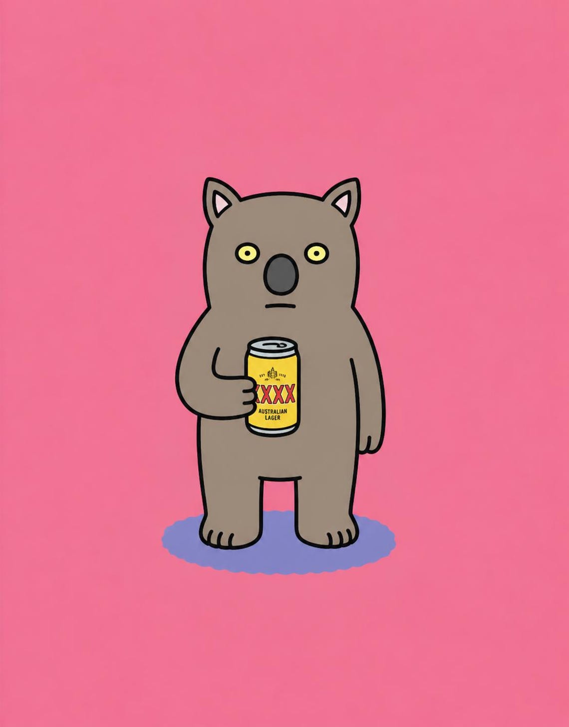 Wombat Holding Beer Can Poster Funny Aussie Cartoon Animal Artwork