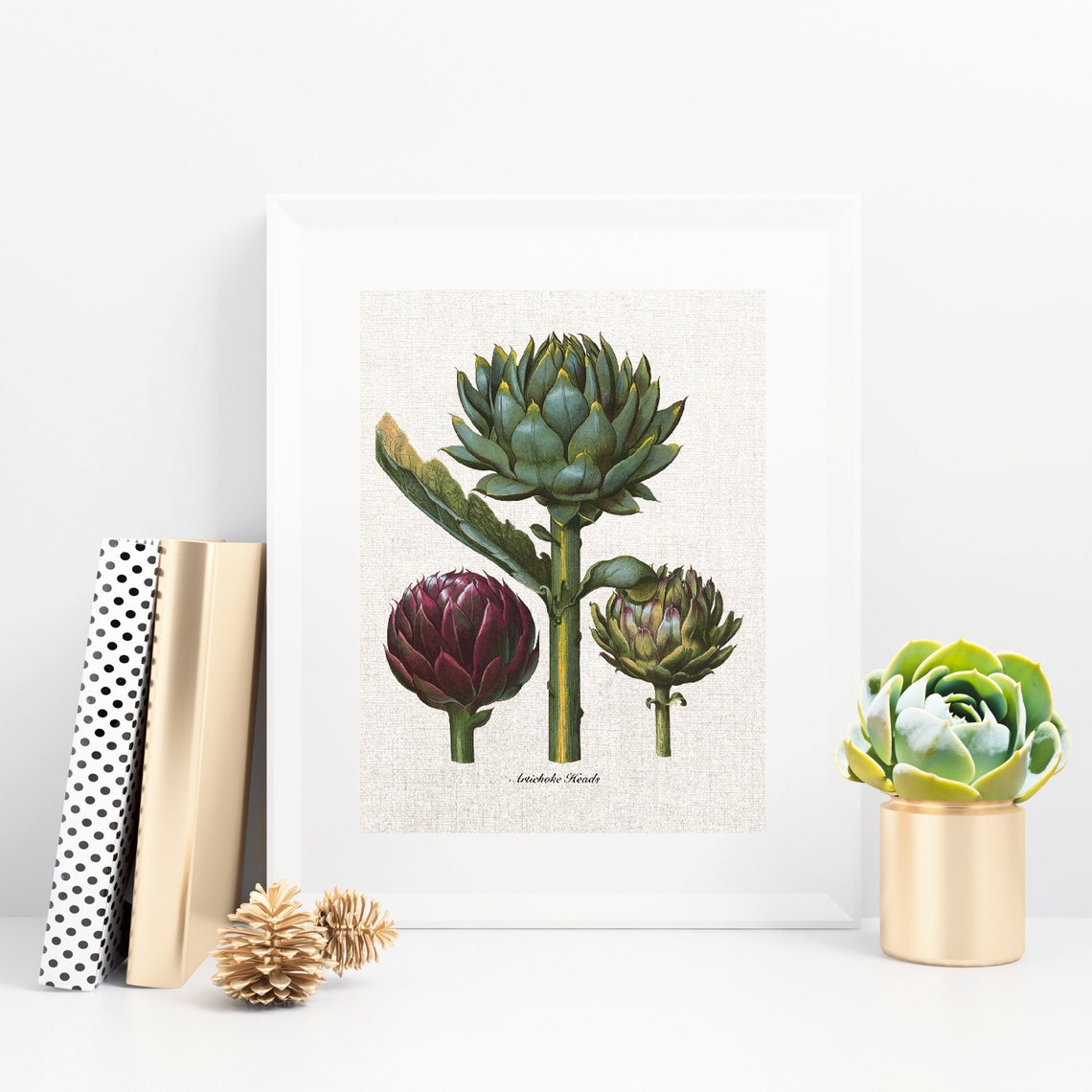 Vintage Artichoke Heads Botanical Illustration Green And Purple Poster - Image 3