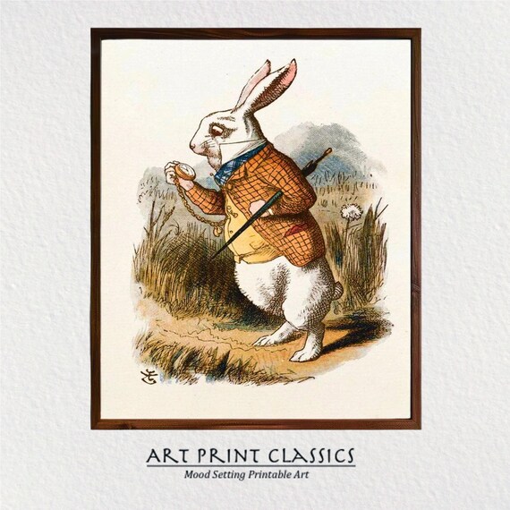 Alice In Wonderland White Rabbit Pocket Watch Tenniel Art Poster