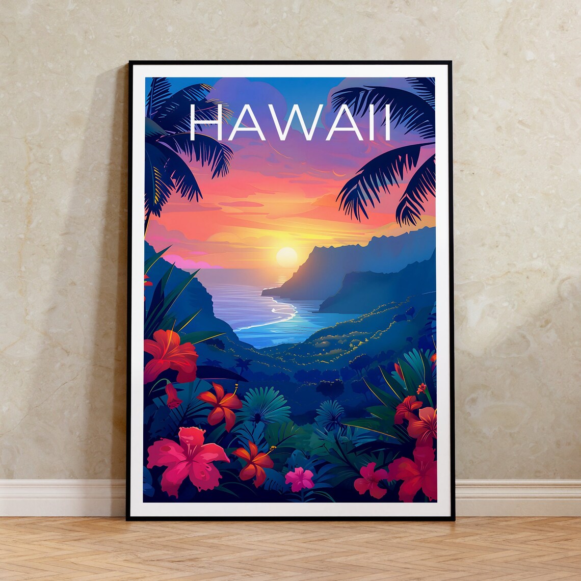 Hawaii Travel Poster, Island Coast Wall Art Print