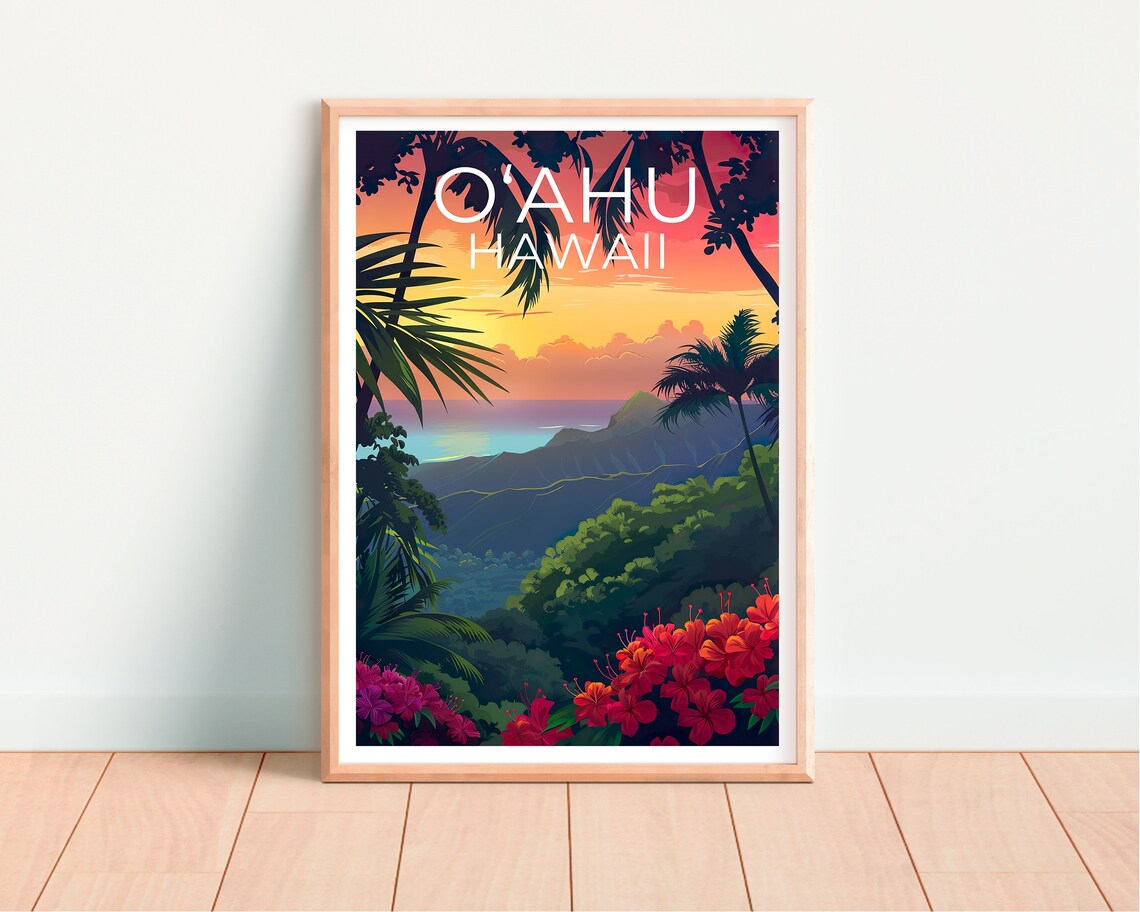 Oahu Travel Poster, Hawaii Tropical Island Art Print - Image 4