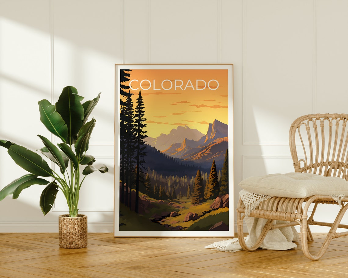 Colorado Rocky Mountains Sunset Valley Pine Forest Travel Poster - Image 2