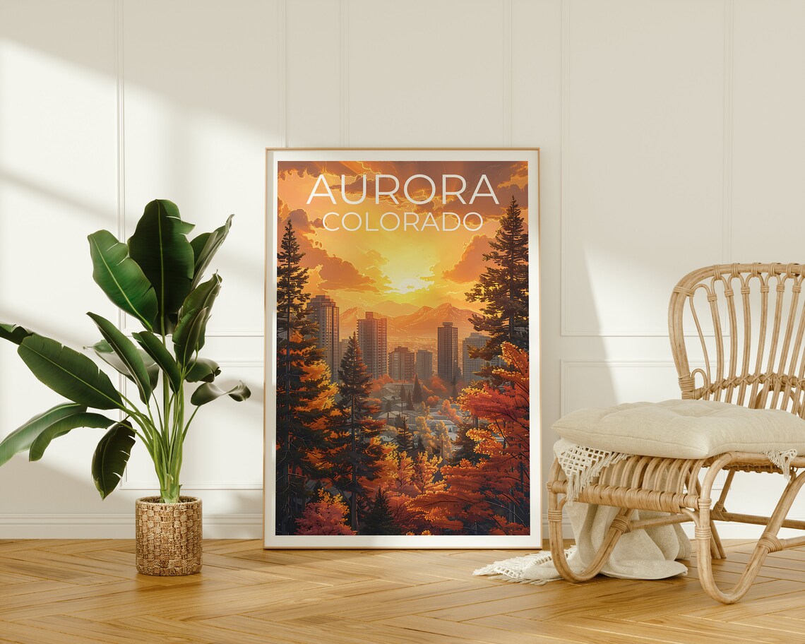 Aurora Colorado City Skyline Sunset Pines Autumn View Travel Poster - Image 2