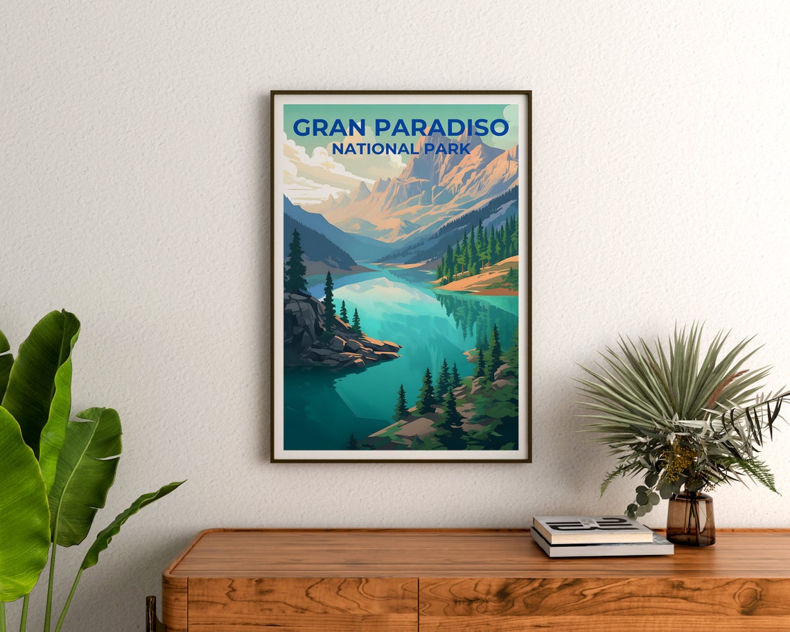 Gran Paradiso Italy National Park Alpine Lake Mountains Travel Poster - Image 3