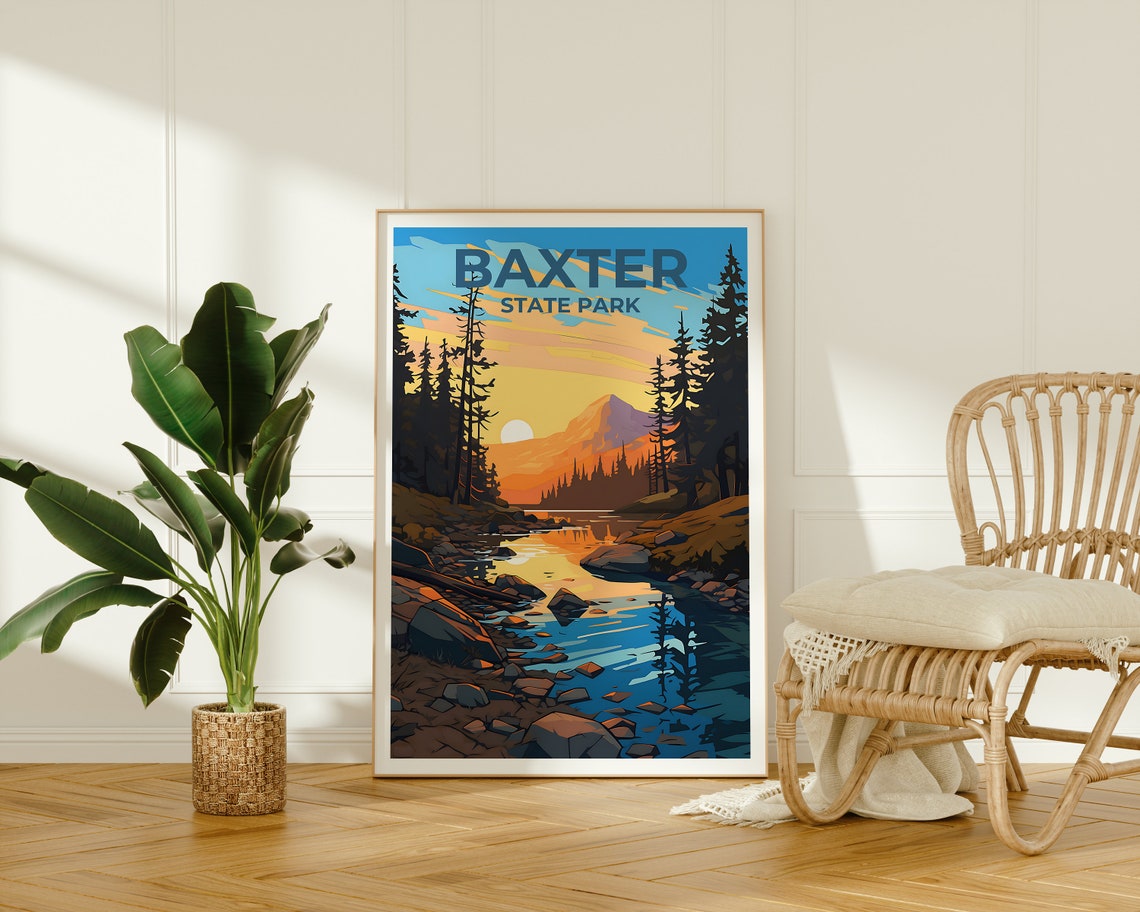 Baxter State Park Maine Sunset Lake Mountain Vintage Travel Poster - Image 3