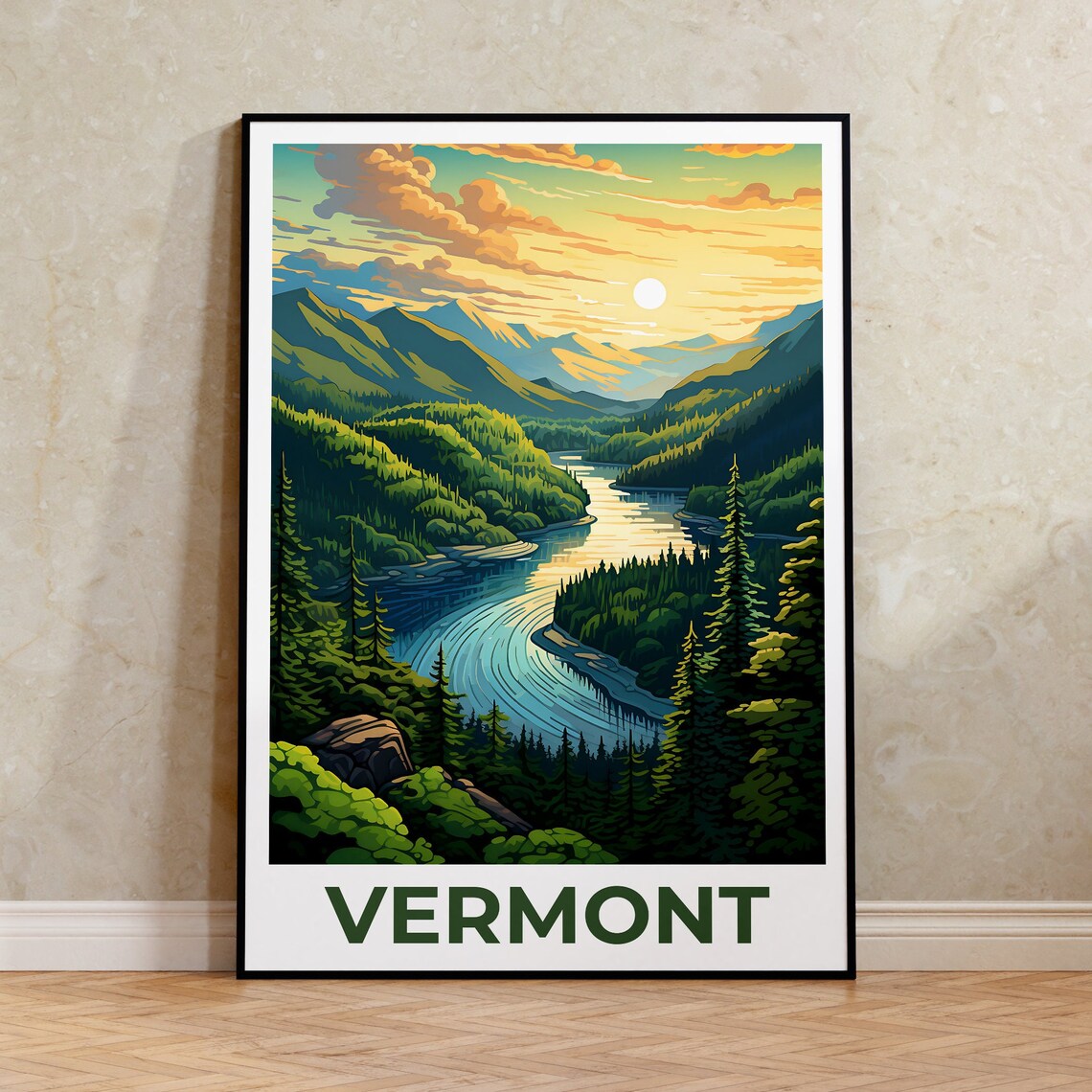Vermont Green Mountains Travel Poster, Wall Art Print