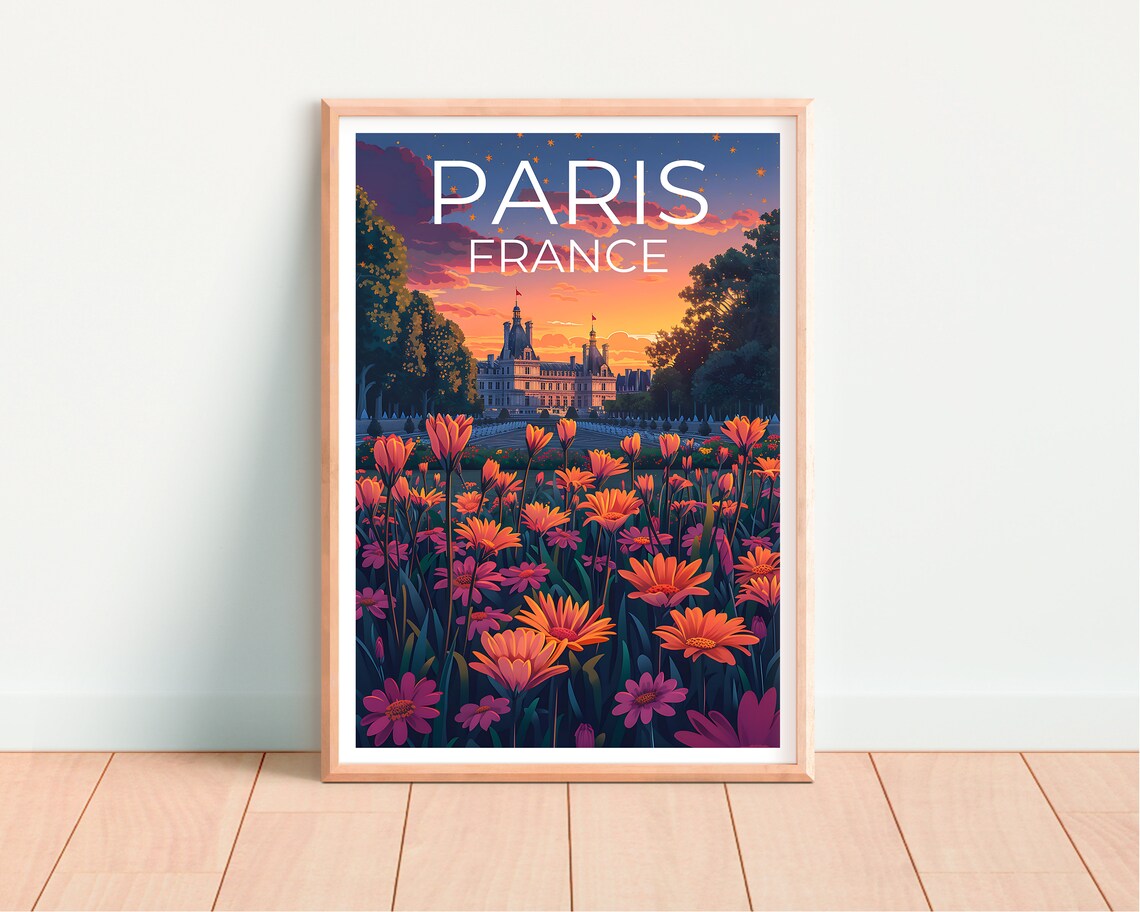 Paris France Jardin du Luxembourg Palace Flower Garden Travel Poster - Image 4