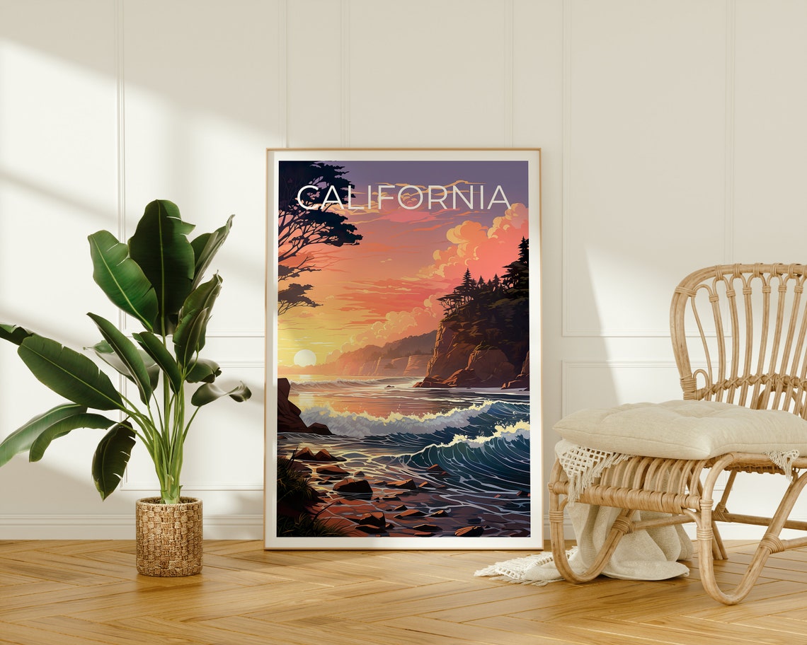 California Rocky Coast Sunset Waves Cypress Cliffs Ocean View Poster - Image 2