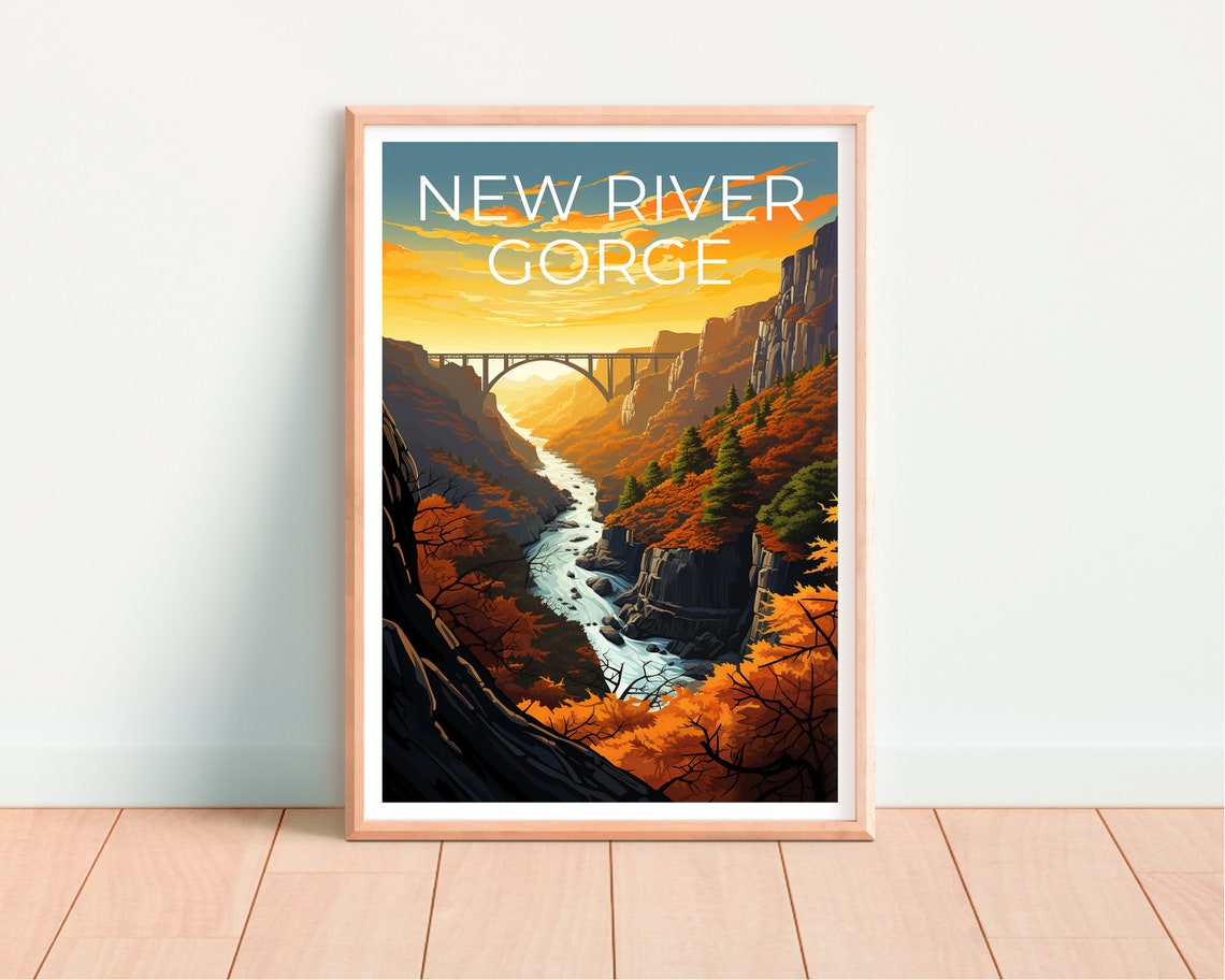 New River Gorge West Virginia Bridge Sunset Fall Colors Travel Poster - Image 4