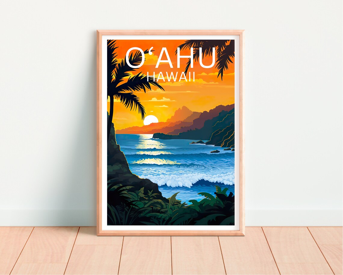 Oahu Travel Poster, Hawaii Island Wall Art - Image 4