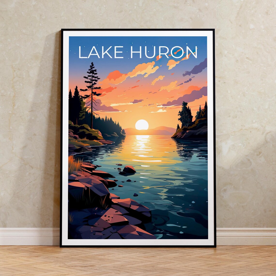 Lake Huron Travel Poster, Michigan Great Lakes