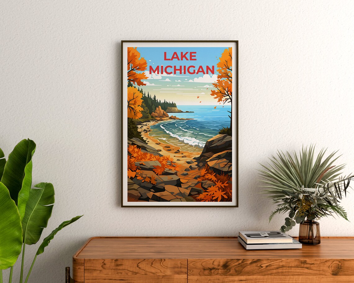 Lake Michigan Travel Poster, Great Lakes Nature Print - Image 3