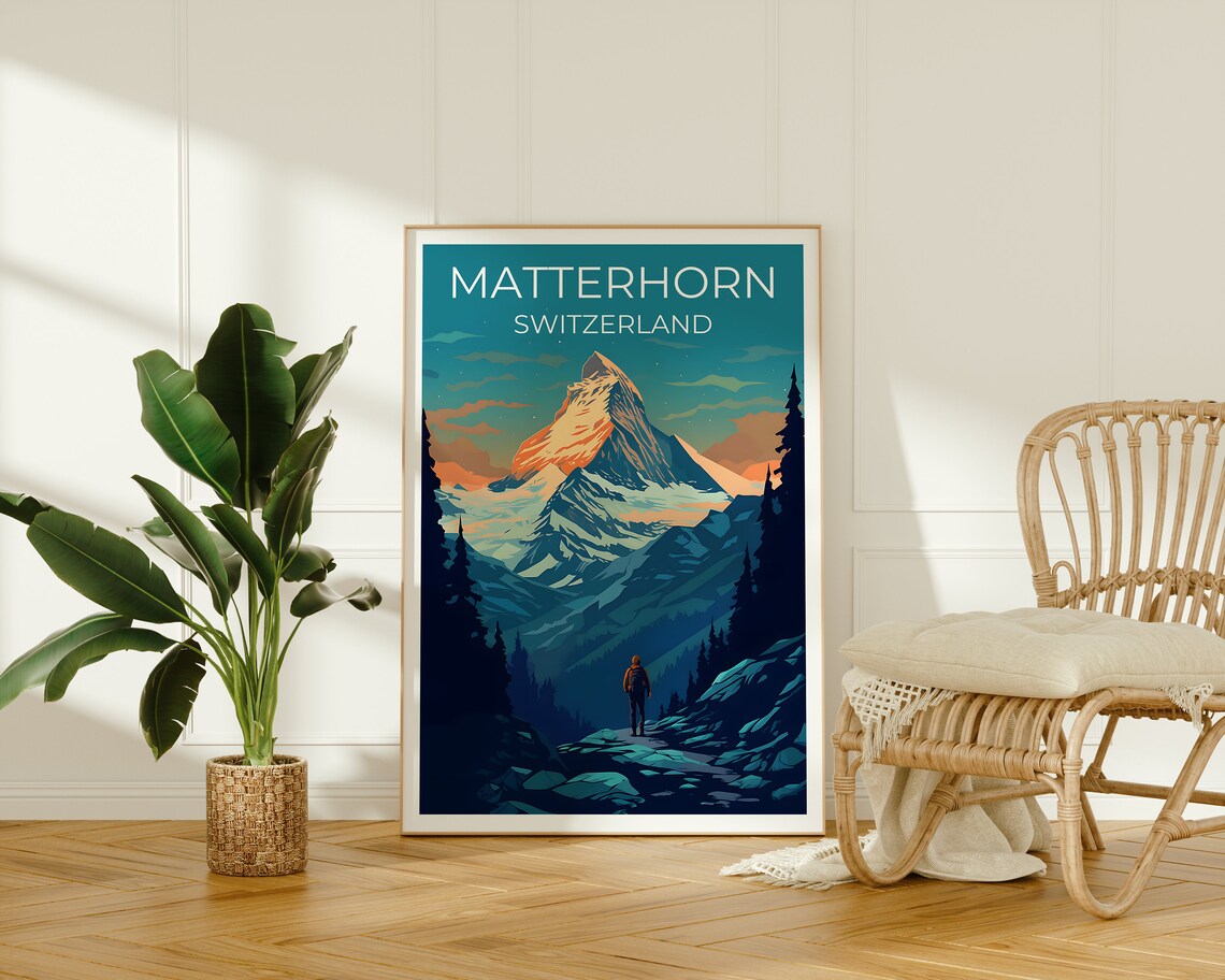 Matterhorn Switzerland Sunrise Alpine Peak Hiker Trail Poster - Image 2