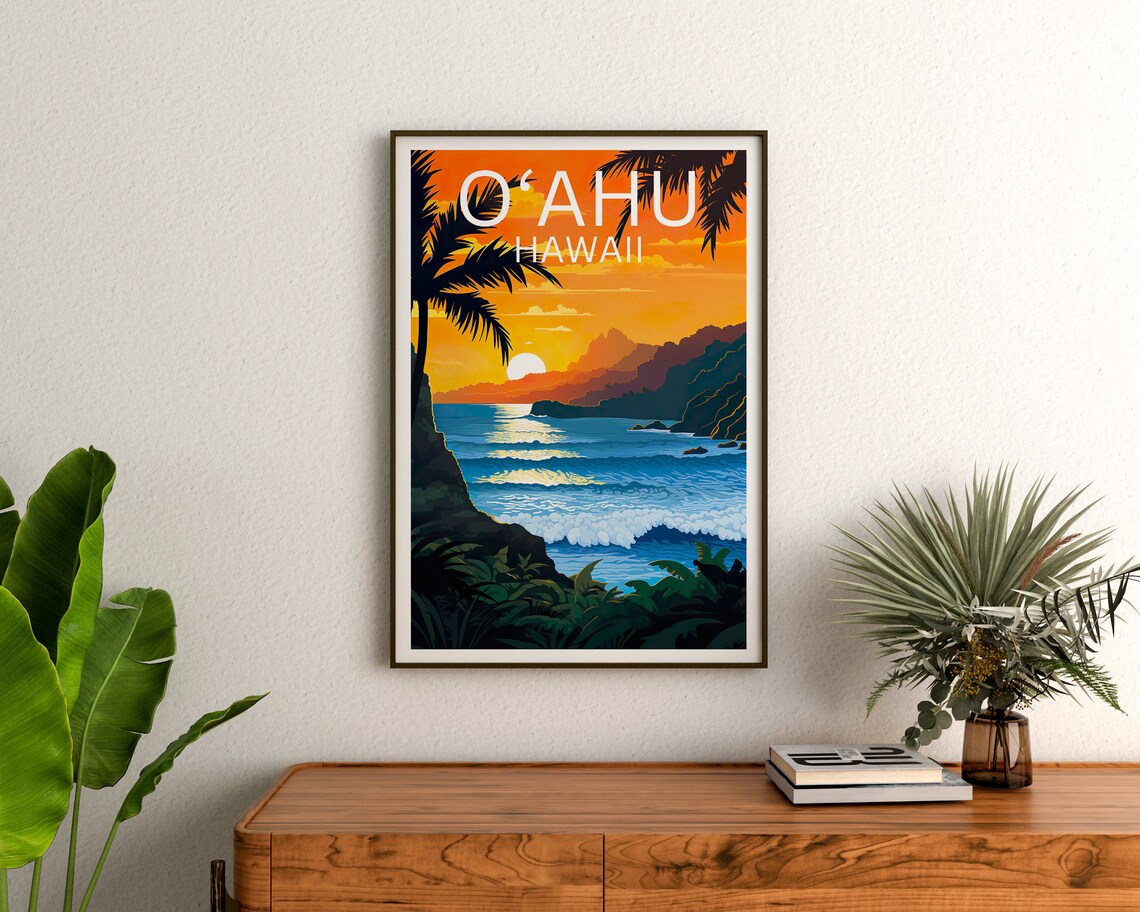 Oahu Travel Poster, Hawaii Island Wall Art - Image 3