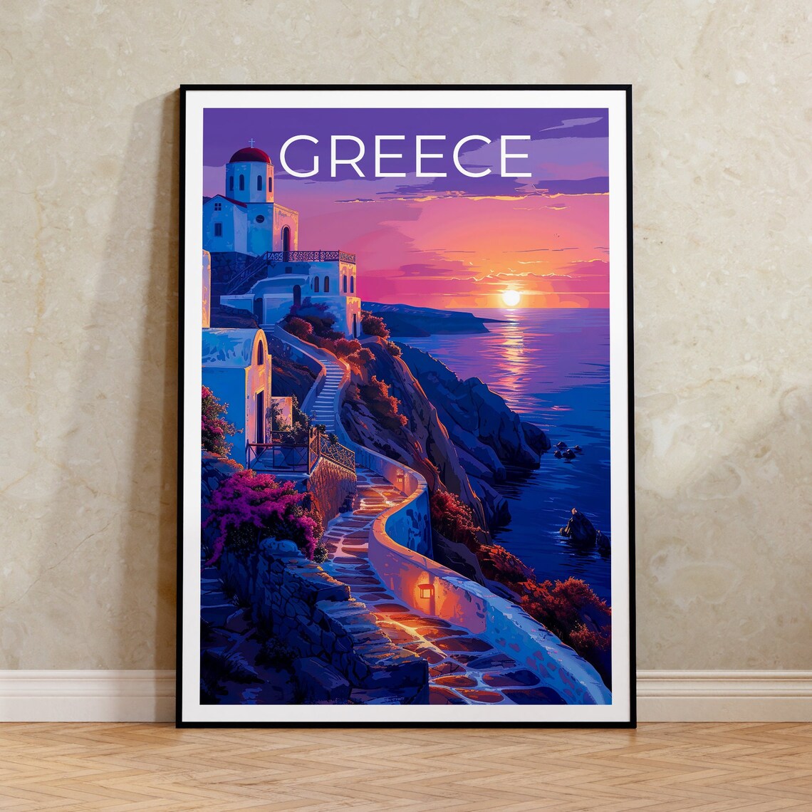 Greece Greek Island Travel Poster, Mediterranean Art Print