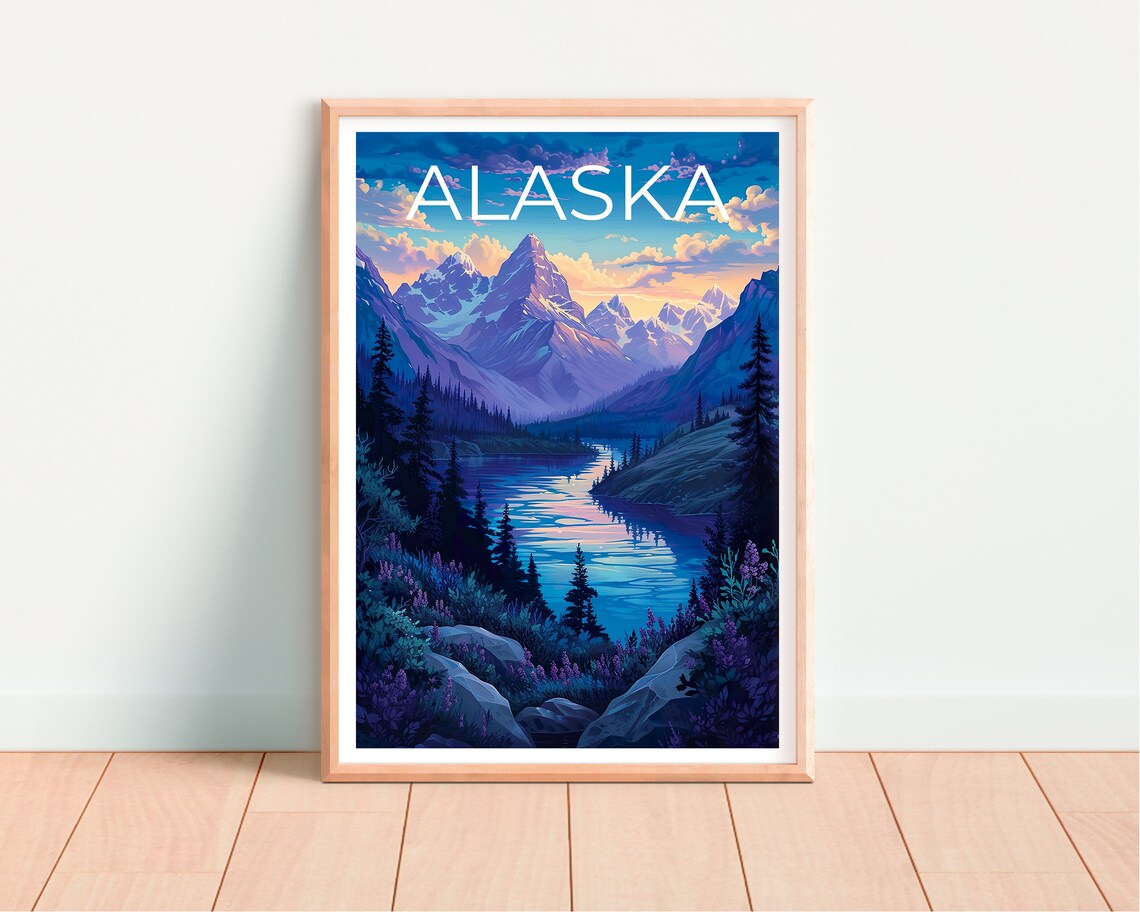 Alaska Travel Poster, Mountain Landscape Art Print - Image 4