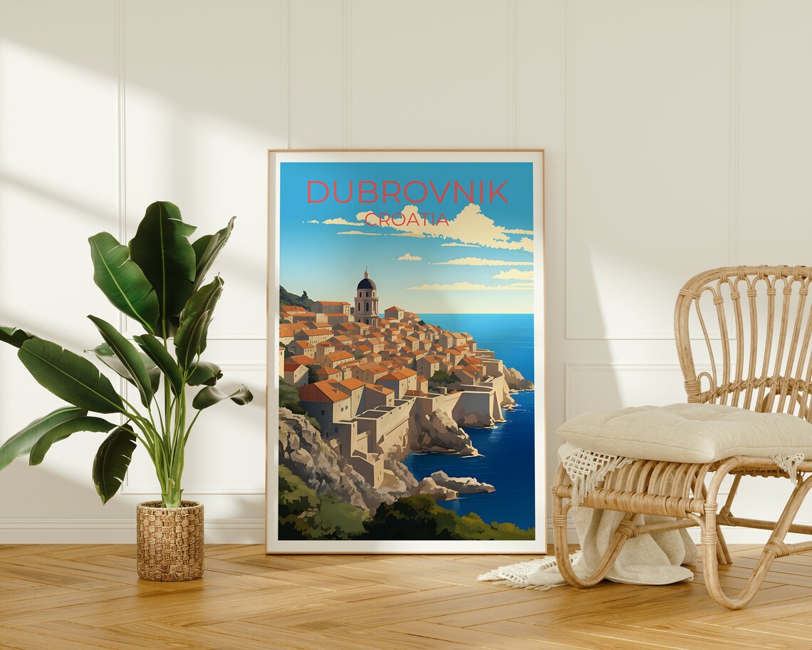 Dubrovnik Croatia Old Town Walls Adriatic Seaside View Travel Poster - Image 2