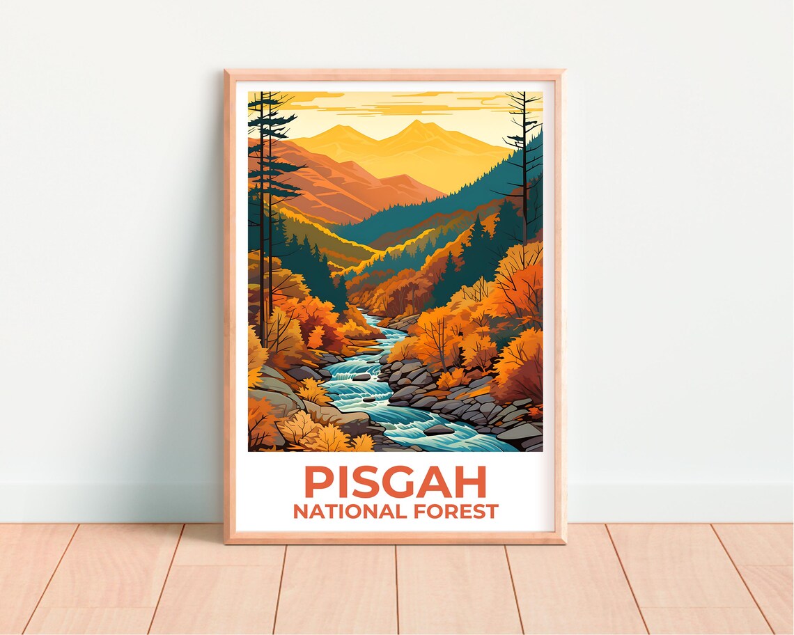 Pisgah National Forest Autumn Valley River Golden Peaks Travel Poster - Image 4