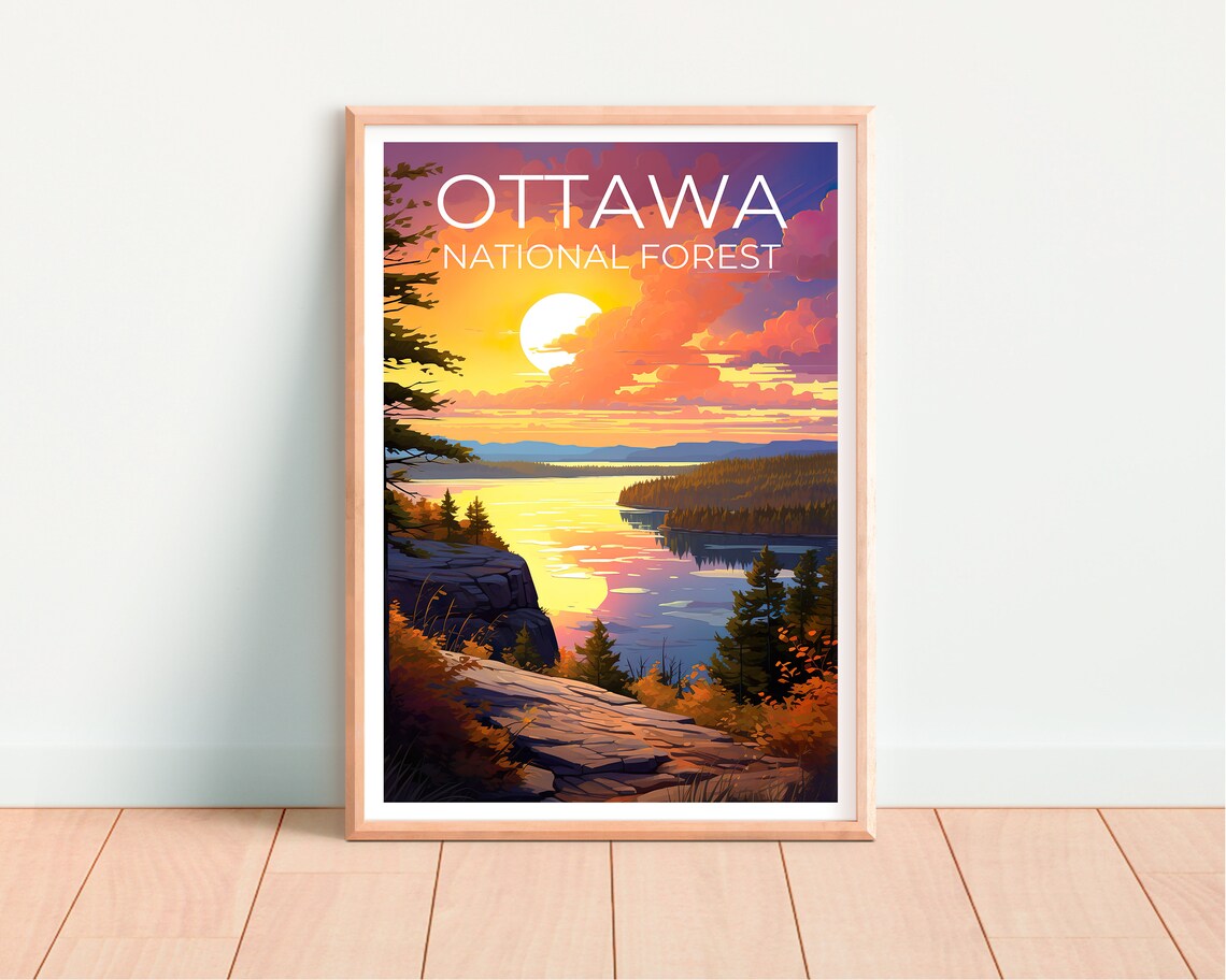 Ottawa National Forest Lake Sunset Cliff Overlook Golden View Poster - Image 4