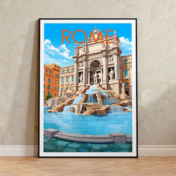 Rome Trevi Fountain Travel Poster, Italy Wall Art