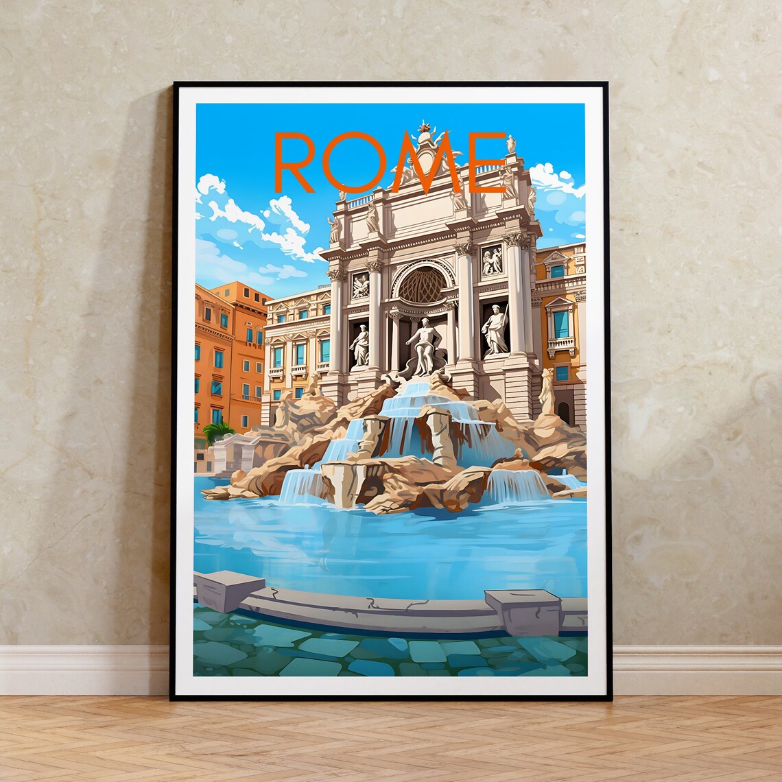 Rome Trevi Fountain Travel Poster, Italy Wall Art