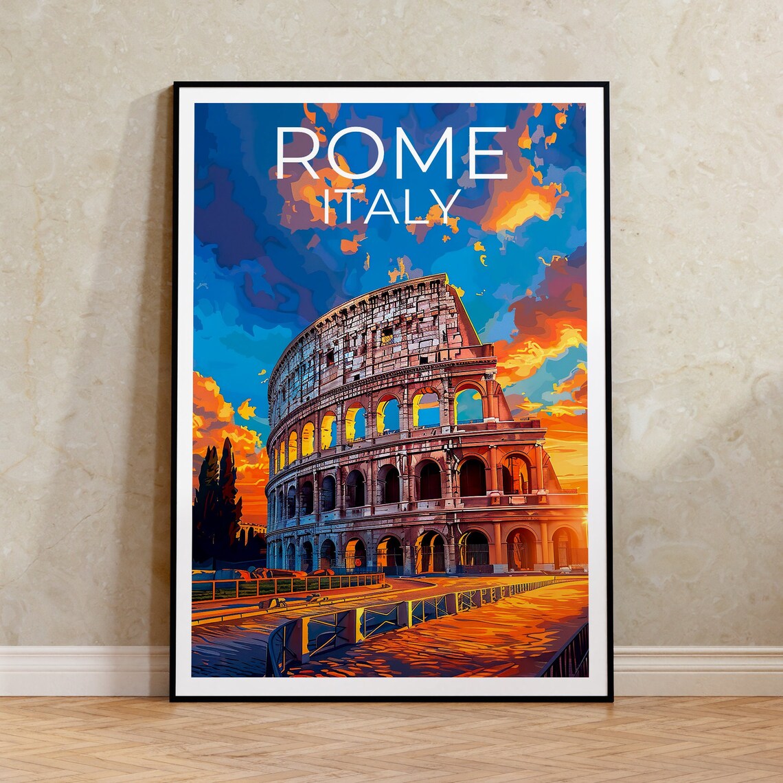 Colosseum Travel Poster, Rome Landmark Wall Art Print