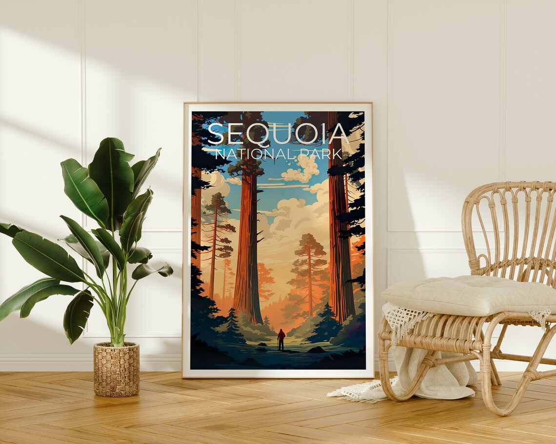 Sequoia National Park Giant Redwood Trees Hiker Forest Travel Poster - Image 3