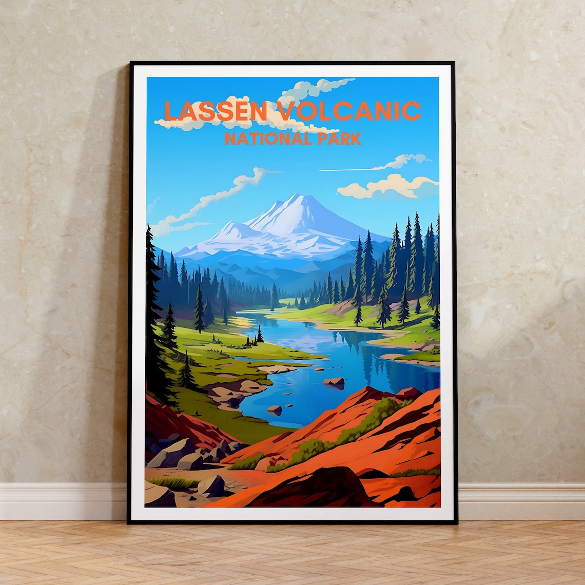 Lassen Volcanic National Park Snow Peak Lake Pine Forest Sunset Poster