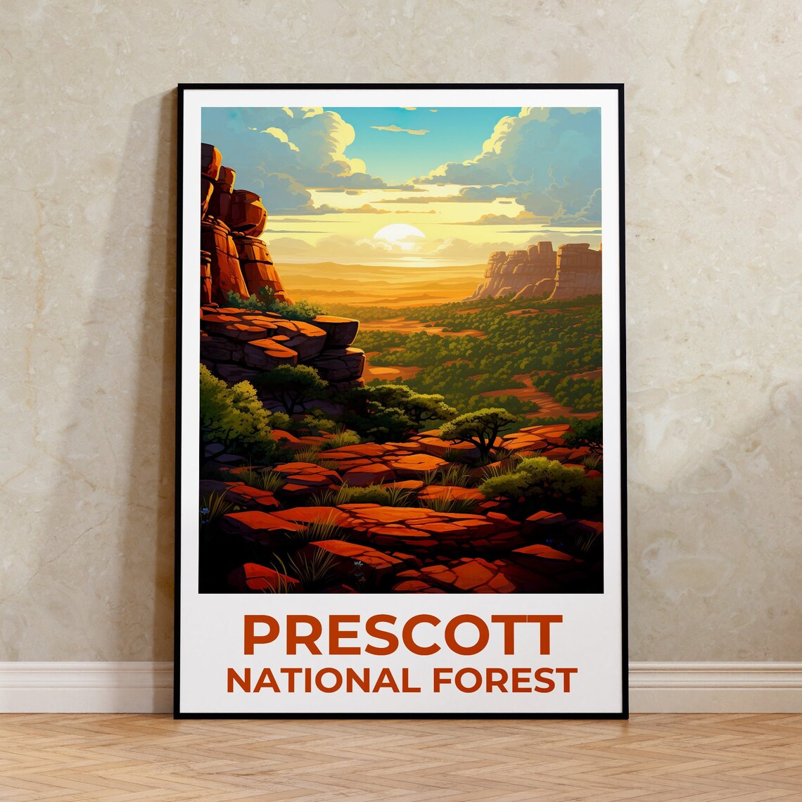 Prescott National Forest Red Rock Vista Sunset Travel Poster