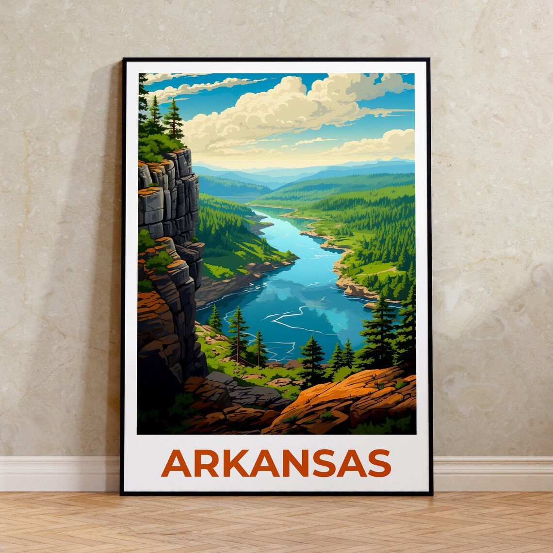 Arkansas Ozarks Forest Cliff Travel Poster Art Print