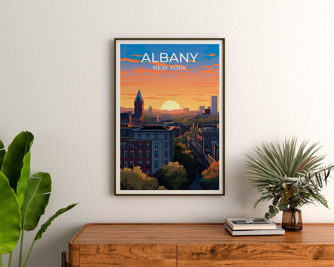 Albany New York Golden Hour City Skyline Sunset Travel Poster - Image 3