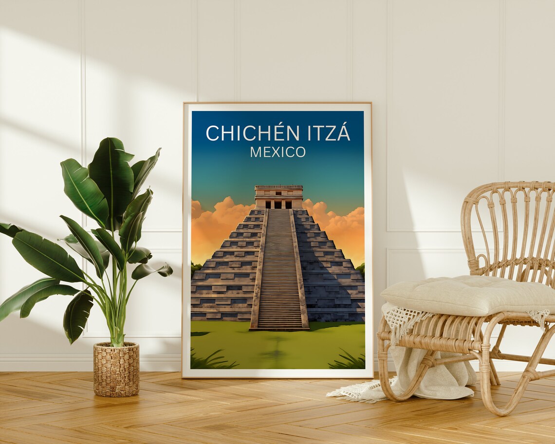 Chichen Itza Mexico Mayan Pyramid El Castillo Sunset Travel Poster - Image 2