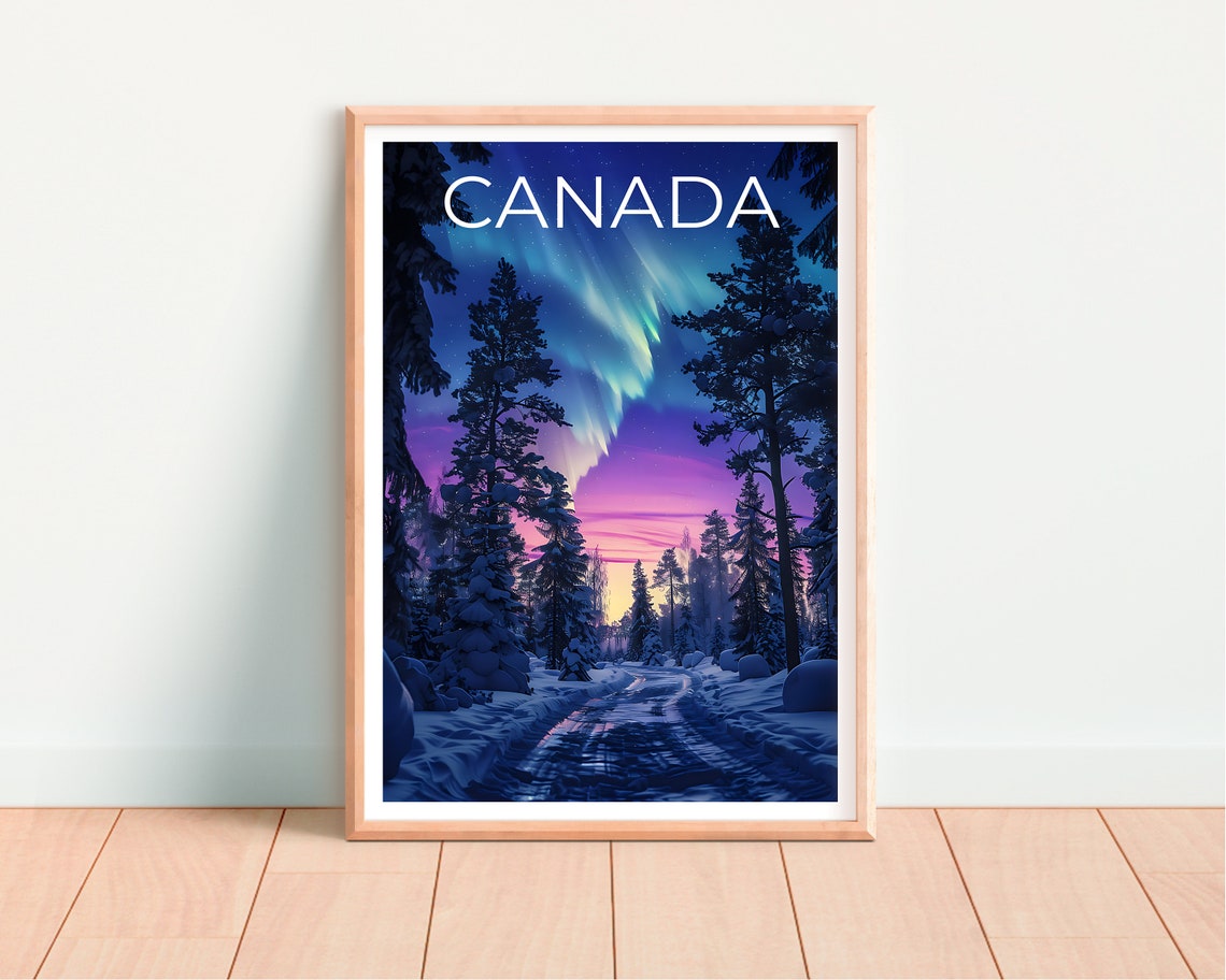 Canada Aurora Borealis Northern Lights Snowy Forest Night Poster - Image 4