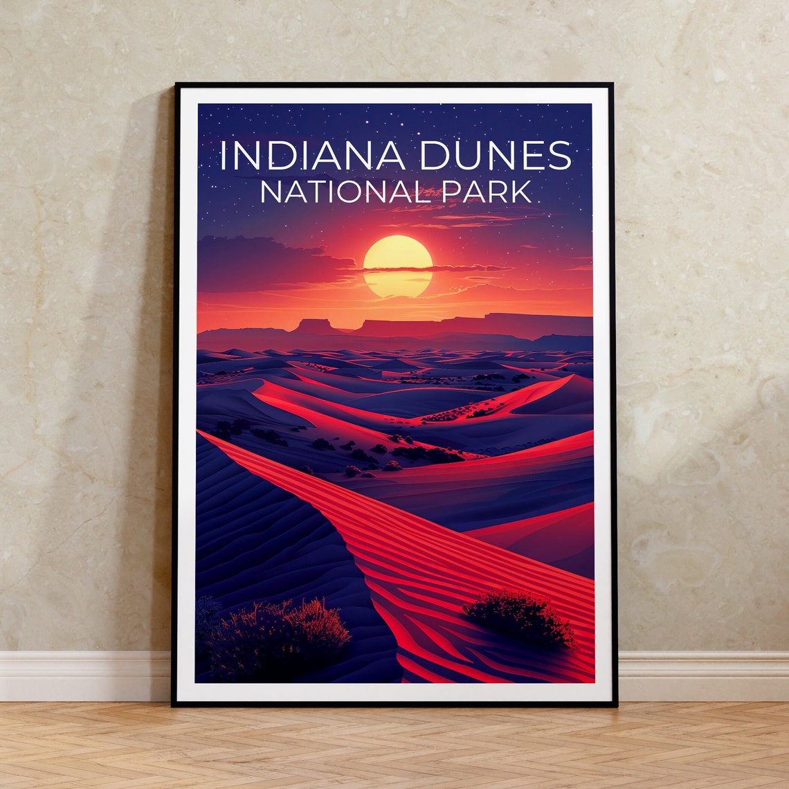 Indiana Dunes National Park Sunset Dune Ridges Starry Sky Art Poster