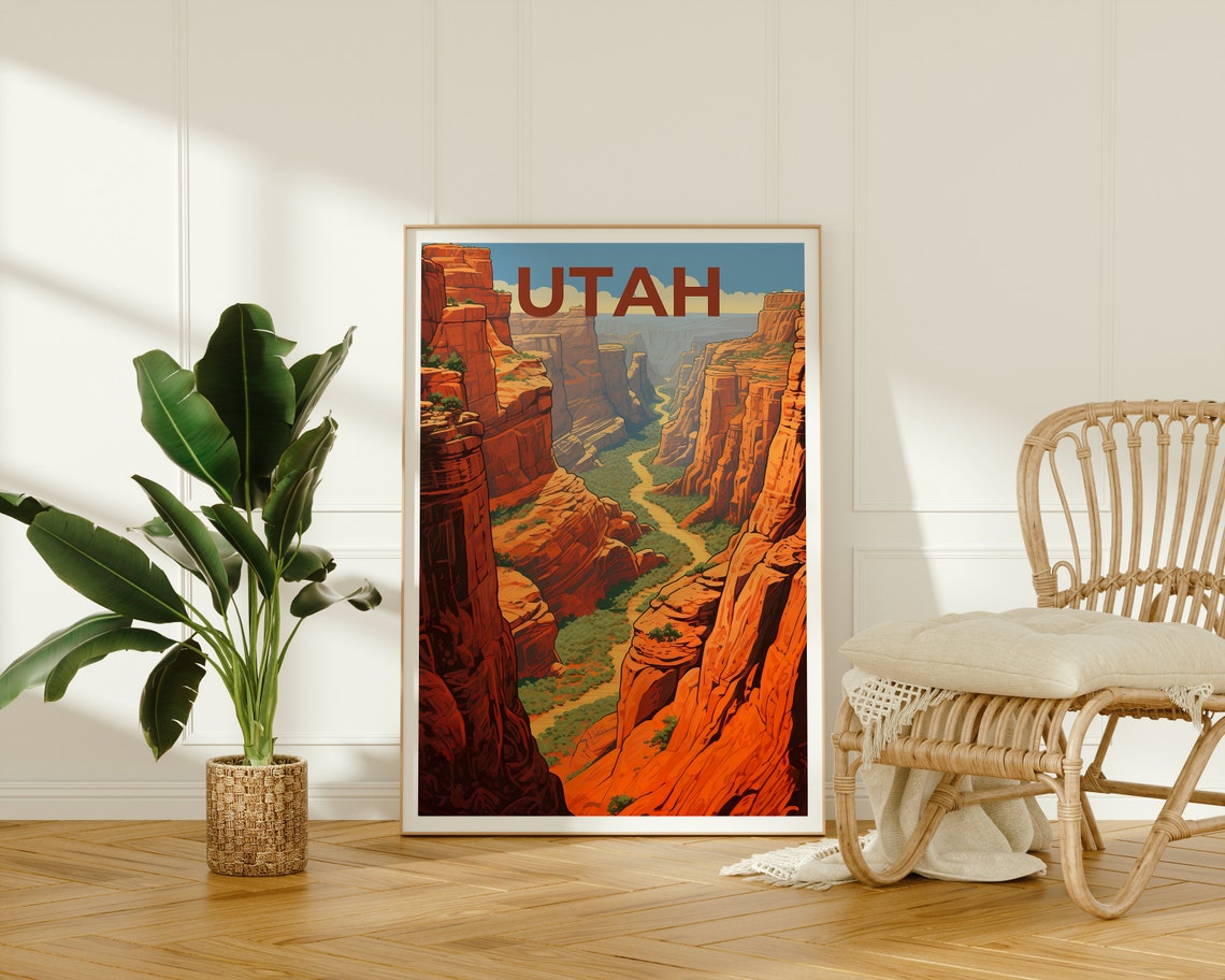 Utah Red Rock Canyon River Gorge Desert Cliffs Scenic Travel Poster - Image 2