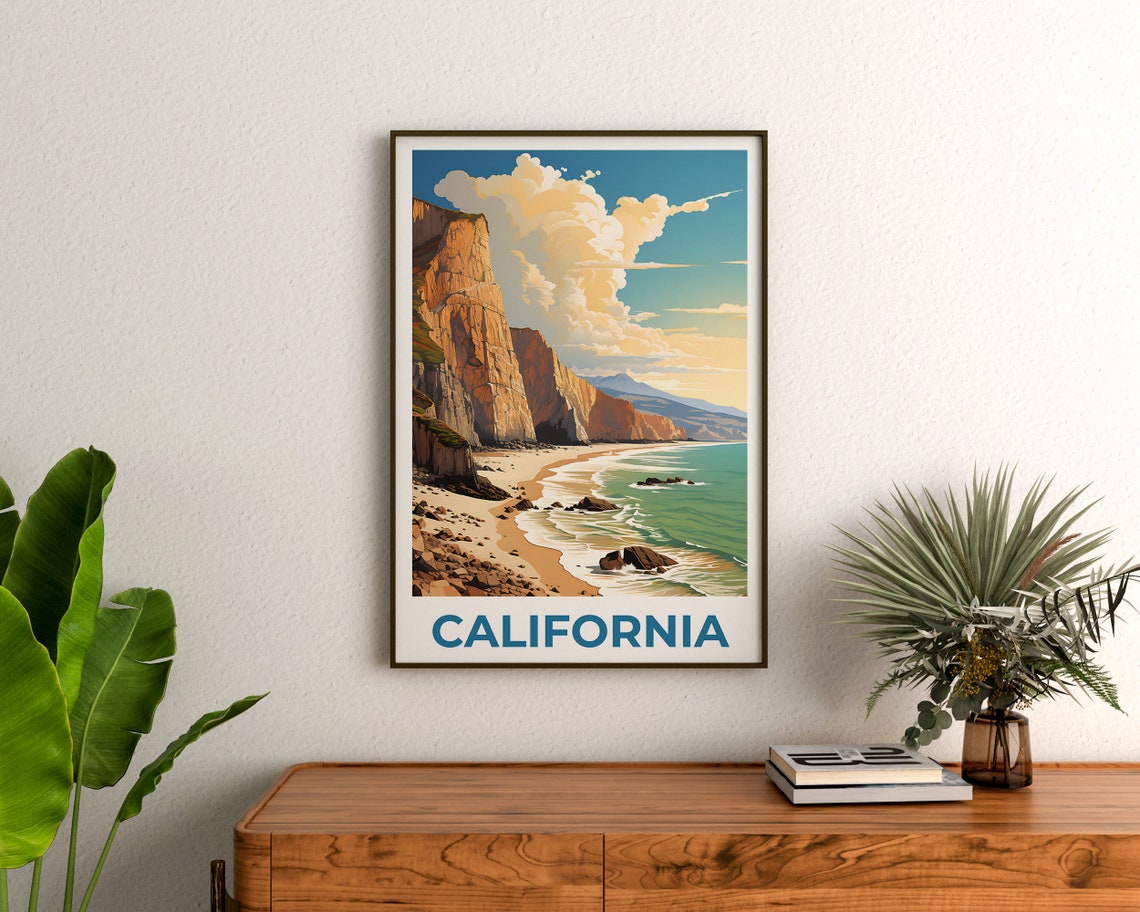 California Sea Cliffs Day Beach Sandy Cove Turquoise Bay Poster - Image 3