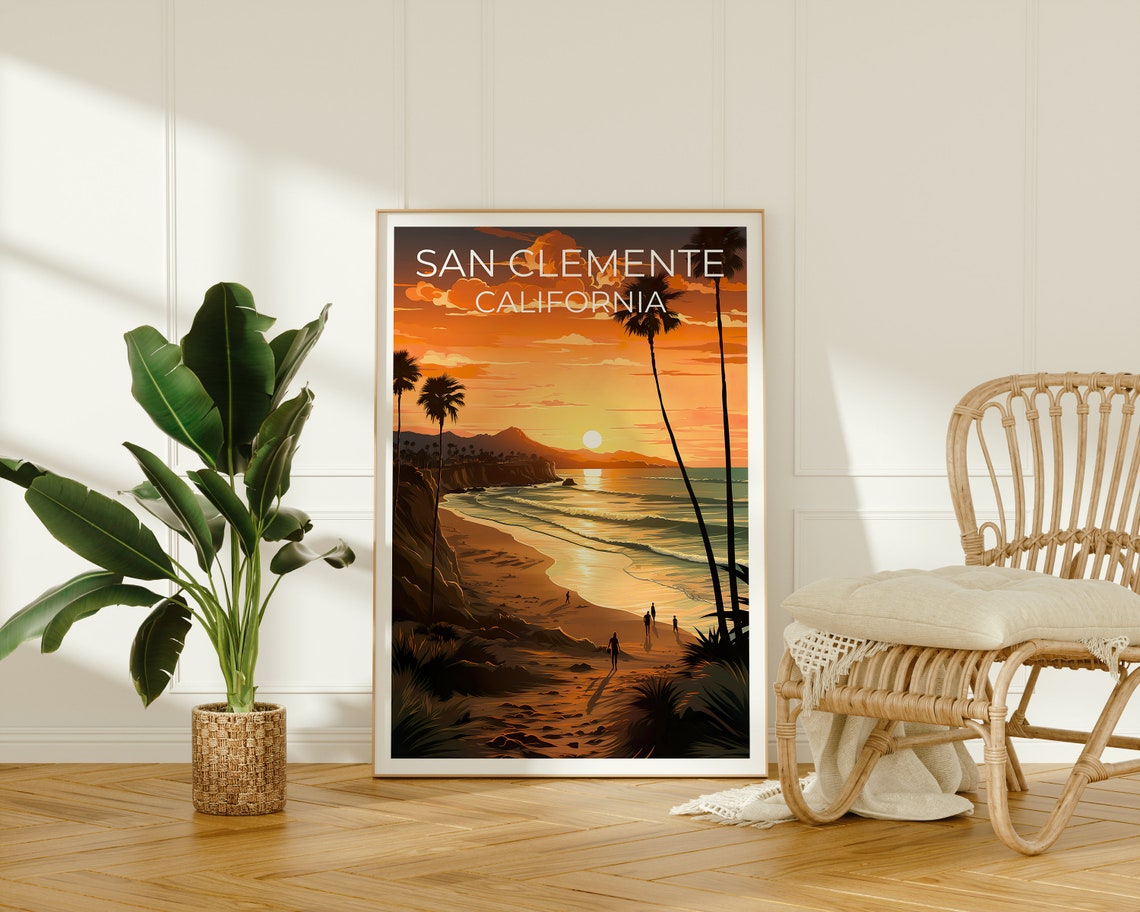 San Clemente California Beach Sunset Palms Ocean Walkers Travel Poster - Image 2