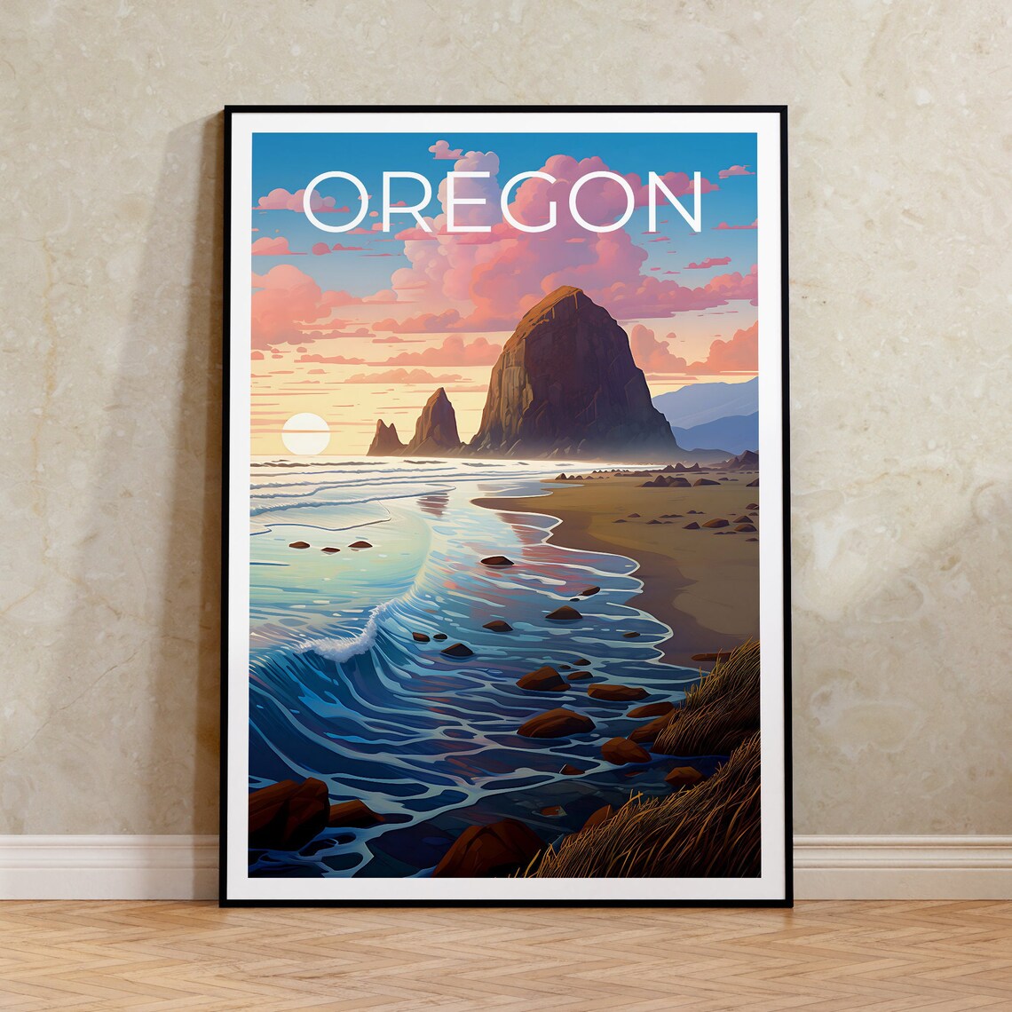 Oregon Coast Travel Poster, Coastal Landscape Art Print