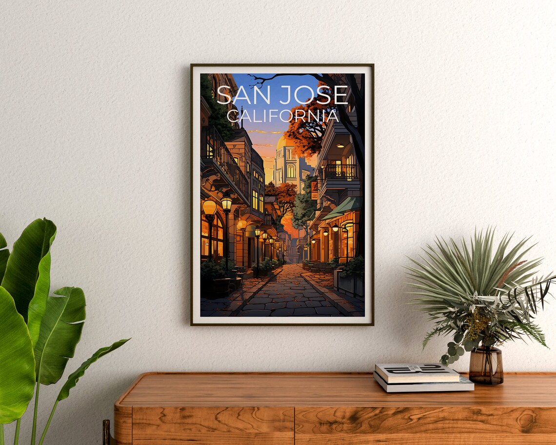 San Jose California Old Town Street Lamps Dusk Cityscape Travel Poster - Image 3