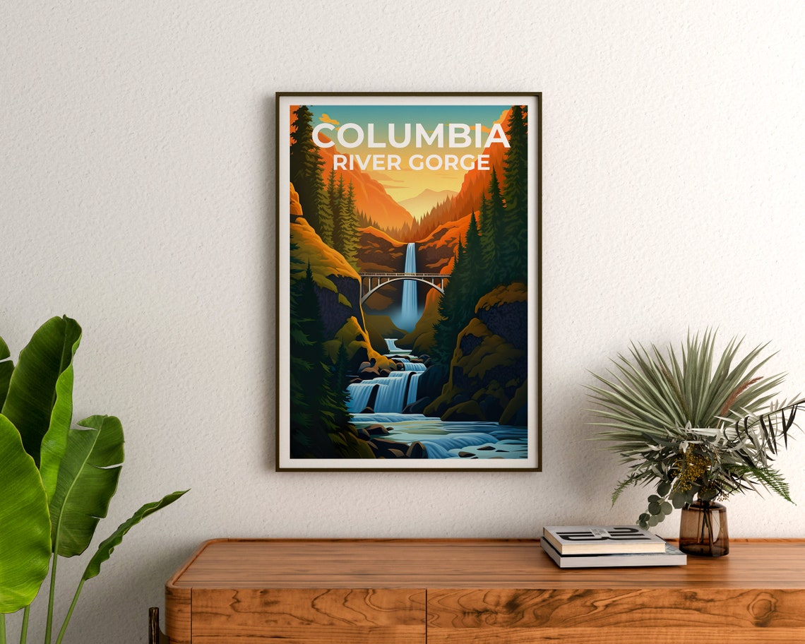 Columbia River Gorge Multnomah Falls Bridge Waterfall Poster - Image 3